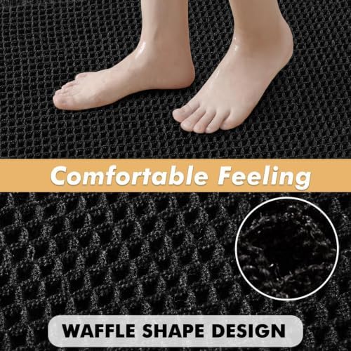 MIULEE Set of 2 Waffle Bathroom Rugs Boho Bath Mat Black 18x30 Inch
