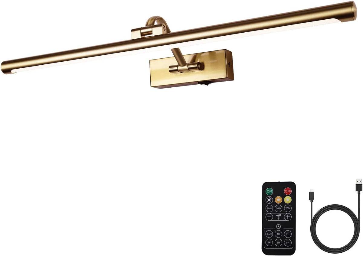 5W LED Wireless Picture Lights with Remote and Timer 23.6 Inch Rechargeable Brass Gallery Lighting Battery Operated Art