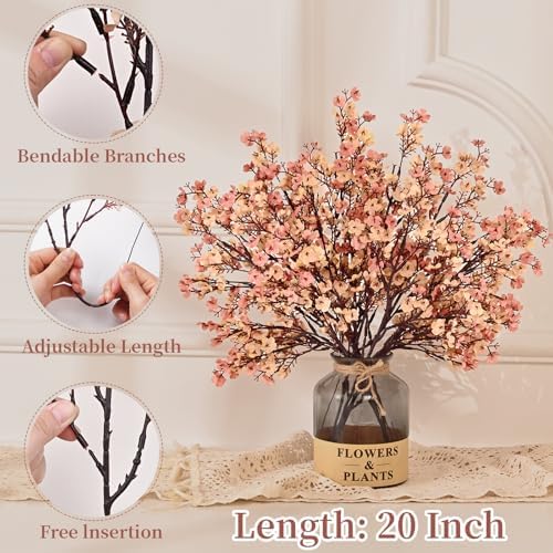 10Pcs Fall Flowers, Real Touch Babys Breath Artificial Flowers, Beige Brown