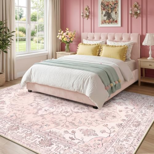 RELEANY Washable Area Rug, 6'x9', Pink