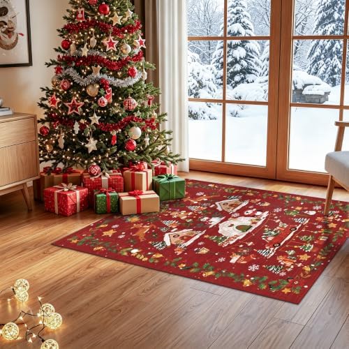 2x3 Christmas Cute Area Rug : Non-Slip Washable Winter Holiday Indoor Doormat Soft Low Pile Decorative Floor Mat for