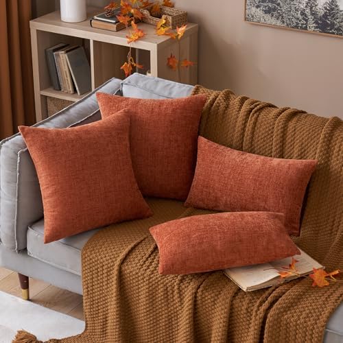 MIULEE Soft Chenille Fall Throw Pillow Covers Burnt Orange 18x18 Pack of 2