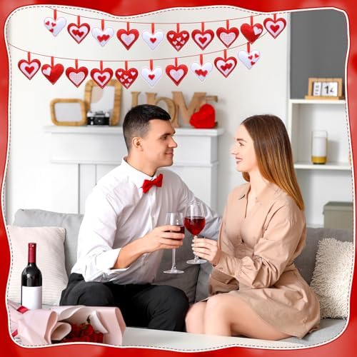Mindsoft 30 Pcs Valentine Felt Ornaments Heart for Tree 2.4 Inch Valentines Heart Hanging Decorations Red White Hanging Decoration for Valentines Wedding Anniversary Vase Bowl Filler DIY Crafts