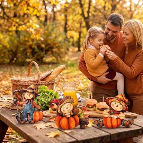3 Pack Scarecrow Pumpkin Fall Table Sign Set