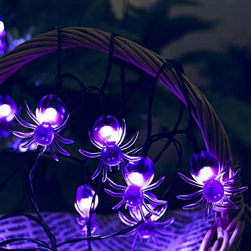 Solar Halloween String Lights,2 Pack 30 LED Spider Lights Each