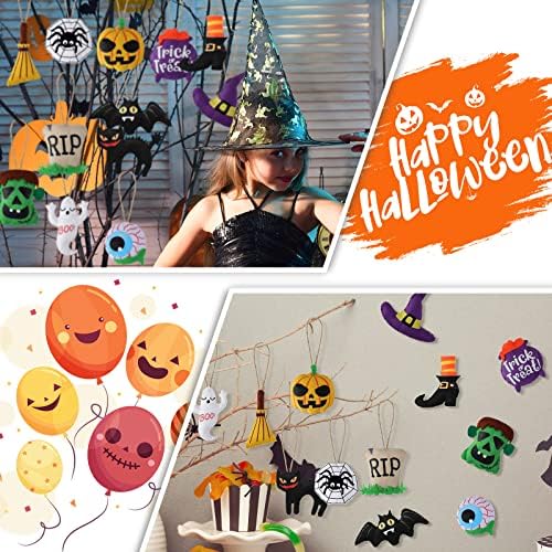 Oudain 12 Pcs Halloween Tree Ornaments 3D Felt Pumpkin Ghost Witch Bat