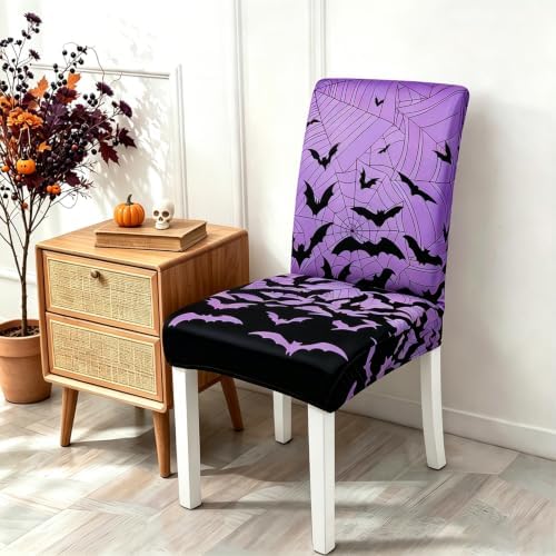 Halloween Bats Chair Covers Set of 4 for Dining Home Party Decor