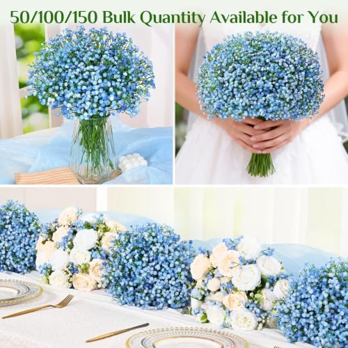 100 Pcs Baby Breath Flowers Artificial Bulk, Blue Babys Breath Fake Flowers