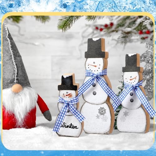 Suzile 3 Pcs Winter Snowman Table Decorations,Blue