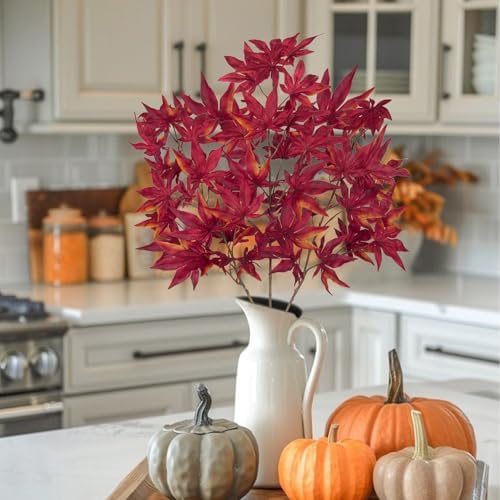 DILATATA 30 inch Artificial Maple Leaves Branch Fake Maple Shrubs Faux Fall Branches for Home Floral Arrangement Autumn Festival Thanksgiving Fall Leaf Decor