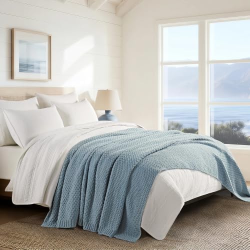 EVERGRACEHOME Chunky Chenille Knit Throw Blanket, 108x92, Chambray Blue