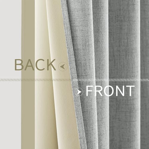 MIULEE 100% Blackout Linen Curtains for Bedroom 52x63 Inches Glacier Gray