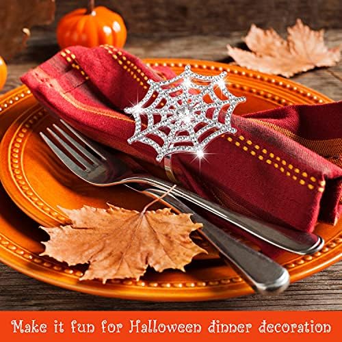 Patelai 12 Pcs Spider Napkin Rings Halloween Napkin Ring, Sliver, Glitter