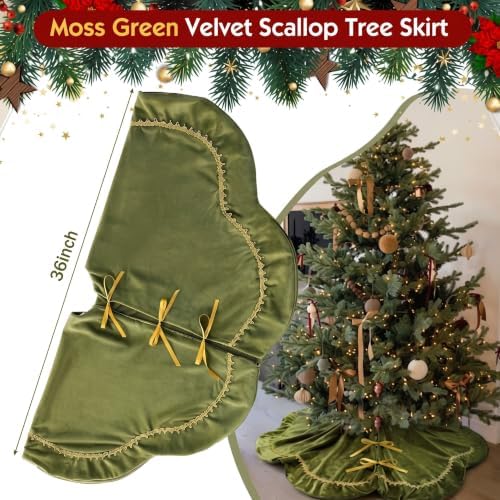 Arrowbash Olive Green 36 Inch Christmas Tree Skirt Velvet Scallop Ddge
