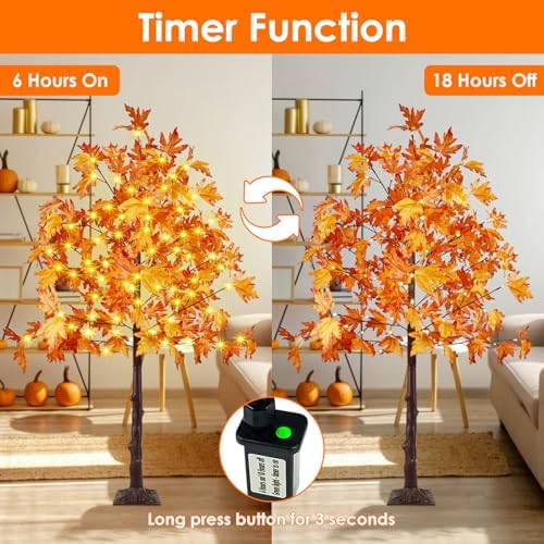 2 Pack 5FT Lighted Maple Tree 200 LED Artificial Fall Tree for Home Decor