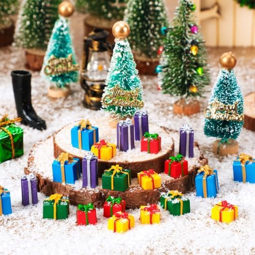 JUNEBRUSHS 50 Pcs Christmas Miniatures for Crafts, Christmas Tree Mini Resin Presents Charms Mini Christmas Ornaments Figurines for Tree Decor Vase Filler Xmas Crafts