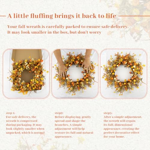 22 Inches Fall Wreath Fall Wreaths for Front Door Autumn Wreath
