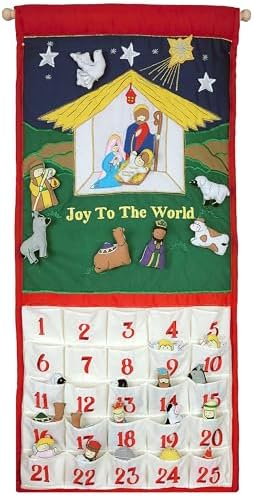 Joy To The World Traditional Nativity Advent Calendar by Pockets of Learning | Holiday Décor, Crèche Manger Scene, Christmas Fabric Wall Hanging, Seasonal Cloth Countdown