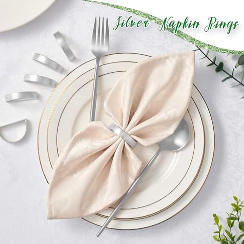 APTWOW Silver Napkin Rings Set of 6, Thanksgiving Christmas Table Decor