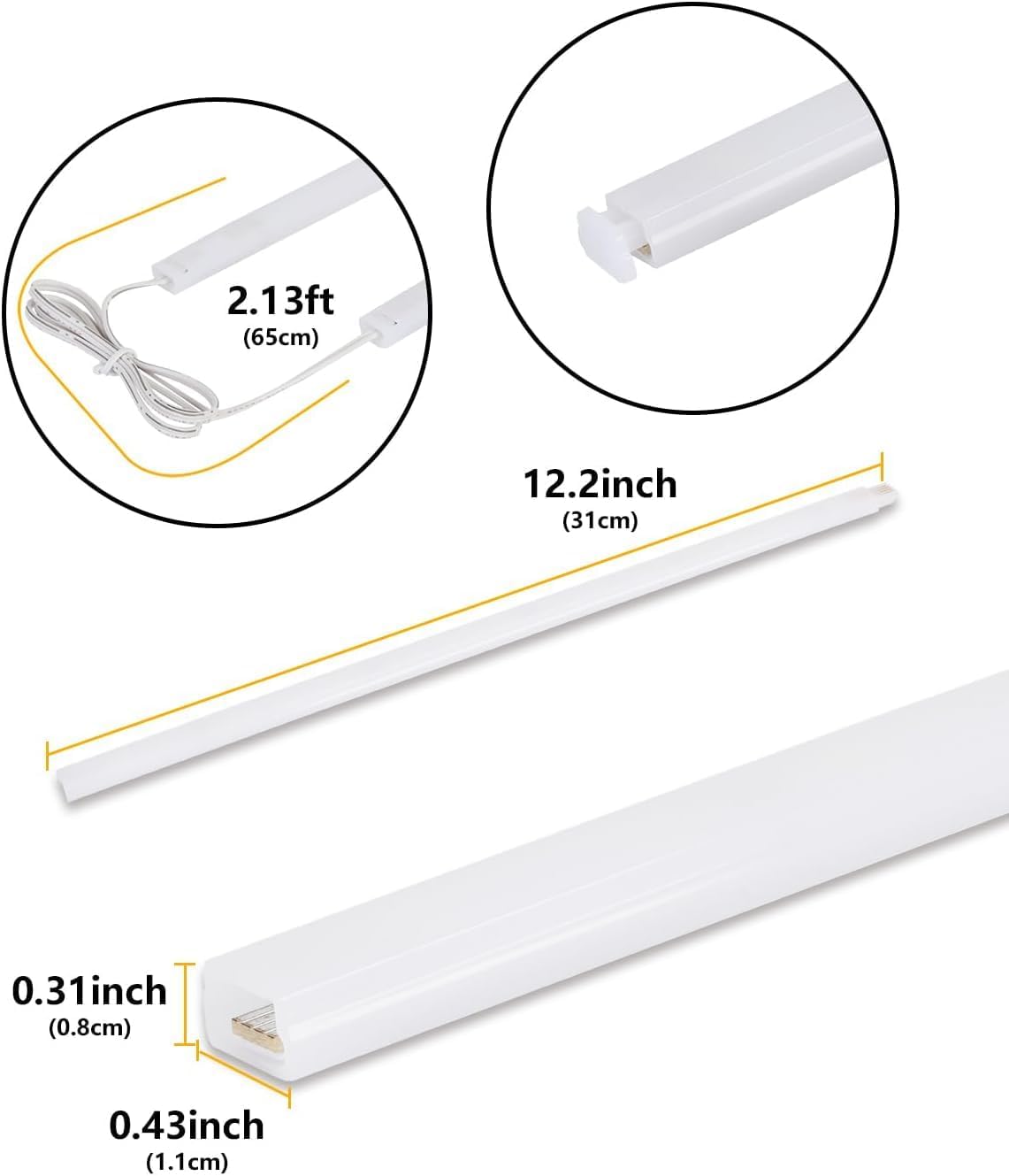 Cefrank 6-Pack Linkable Under Cabinet Lighting, 12" LED Shelf Light Bars | 1200LM Cool White • Plug-in • CRI90+ •