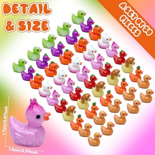 50 Pcs Vegetable Mini Resin Ducks Tiny Veggie Duck Figures Bulk