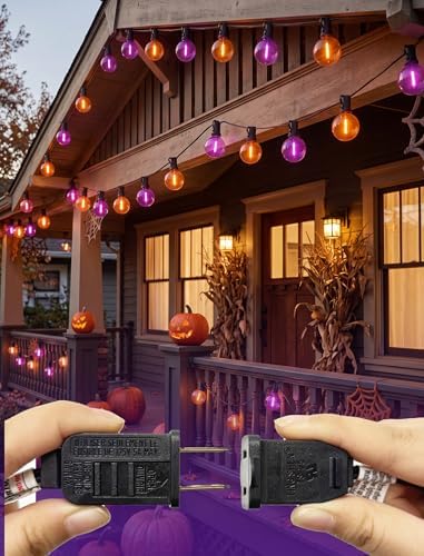 25FT G40 LED Outdoor Halloween String Lights, Orange and Purple Halloween Decorations Lights with 27 Shatterproof Globe Bulbs(2 Spare), Hanging Patio Lights for Holiday Balcony Backyard Party Garden
