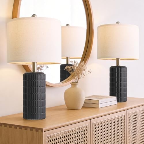 PoKat Small Table Lamps Set of 2 for Bedroom, 20.75'' Matte-Textured Farmhouse Ceramic Bedside Lamps for Night Stands
