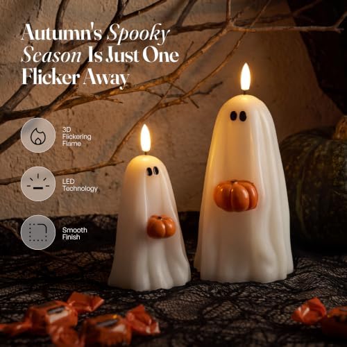 Halloween Decorations, Fall Decor, Flameless Ghost Candles holding Pumpkin