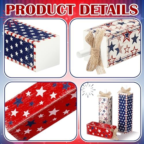Redbaker 3 Pcs 4th of July Wood Star Sign, Red White Blue Table Decor
