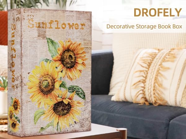 Decorative Sunflower Pattern Faux Leather Book Box / Flowers-size:l