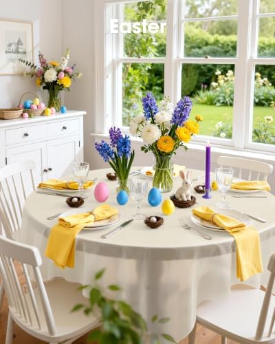Pureegg Plastic Table Cloth Disposable 84 Inch Round 10 Pack, Beige