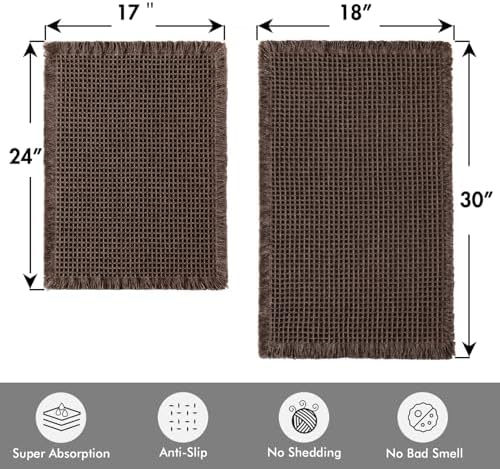 MIULEE Set of 2 Waffle Bathroom Rugs Chocolate Bath Mat 17"x24"+18"x30"