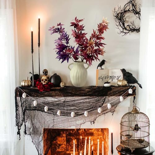 Daily Treasures 3Pcs Artificial Maple Leaves Branches,32.6'' Silk Autumn Fake Fall Leaves Stems Plants,Faux Maple Leaf Bushes Shrubs for Fireplace Halloween Decorations(Autumn Red/Dark Red/Purple)