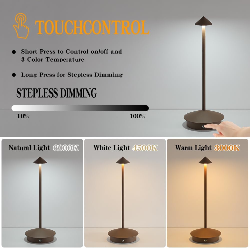 2 Pack LED Rechargeable Cordless Table Lamps,Portable Outdoor 5000mAh Battery Operated Table Light Touch Control 3