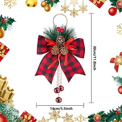 codree 6 Pcs Christmas Burlap Plaid Bows with Pine Cones Pine Needles