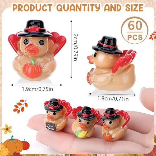 60 Pcs Thanksgiving Mini Resin Ducks, Tiny Turkey Ducks