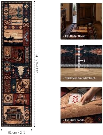 YIHOUSE Washable Western Cowboy Hallway Runner Rug 2x8