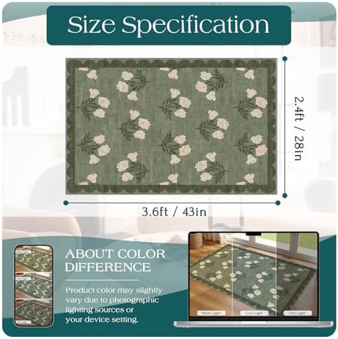 Floral Outdoor Rug - 28" x 43" Front Door Mat Indoor Outside Entrance Non-Slip Washable Outdoor Mat Sage Green Spring