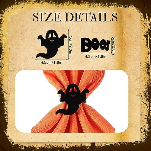 Bokon 8 Pack Halloween Napkin Ring Set, Ghost, Orange