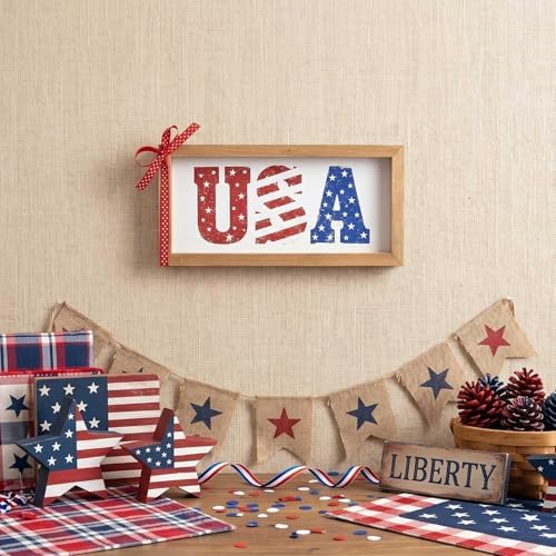 Patriotic USA Sign Labor Day Veterans Day Decor Table Wall Shelf
