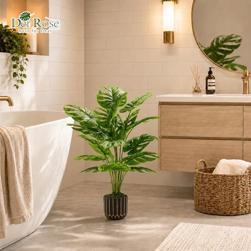 Der Rose 28'' Fake Plants Tall Artificial Monstera Faux Plants Indoor Outdoor Tree for Living Room Home House Decor