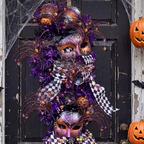 Suncalla 9 Pcs Halloween Floral Picks 17.7 Inch Artificial Glitter Stems Halloween Tree Vase Filler Decoration Purple Orange Black Table Centerpiece Decor Sprays Picks for Wreath Party Home