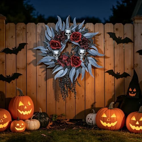 22" Halloween Wreath for Front Door, Gothic Halloween Decor Indoor
