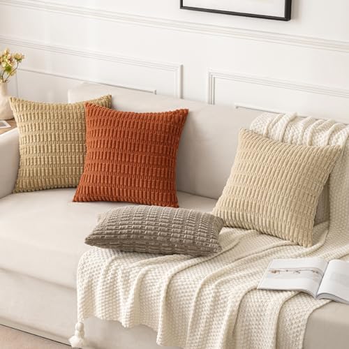 MIULEE Lumbar Corduroy Decorative Throw Pillow Covers 12x20 Tan Pack of 2