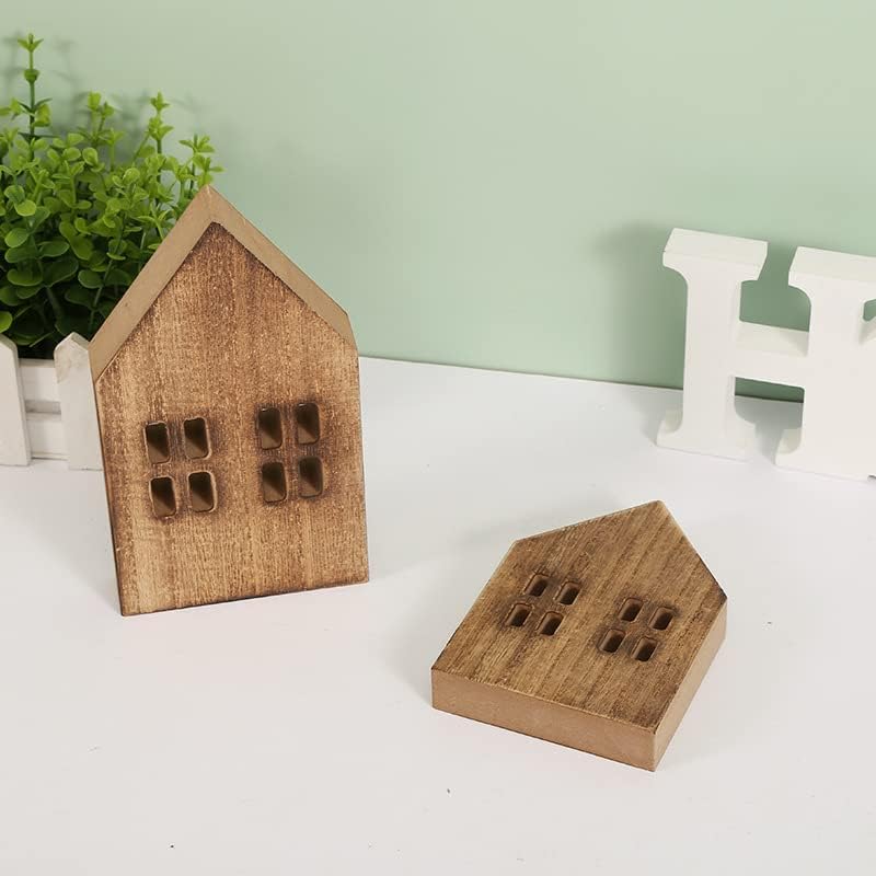 Block Farmhouse Home Wooden Sign House Shaped Wooden Sign Tiered Tray Decor / Brown / Set of 2