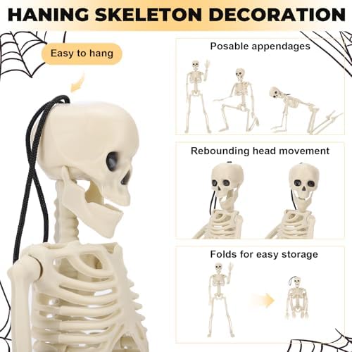 16" Halloween Skeleton Decorations with Posable Joints, 5Pcs
