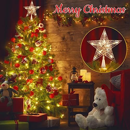 BrizLabs Christmas Star Tree Topper with Lights, 9" Pentagram Xmas Tree Top