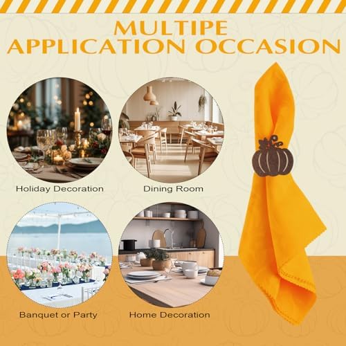Roshtia 24 Pcs Wooden Fall Napkin Rings Thanksgiving, Pumpkin
