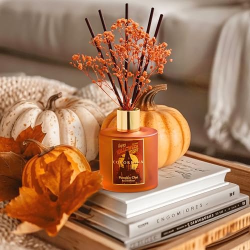 COCORRÍNA Reed Diffuser - Pumpkin Chai 6.7 fl oz Scented Diffuser with 8 Sticks Home Fragrance Bathroom Shelf Decor