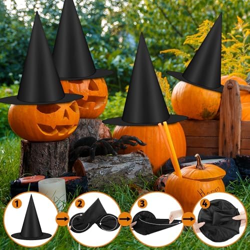 Luces 24 PCS Witches Hats Halloween Decor, Thick Hanging Witch Front Porch